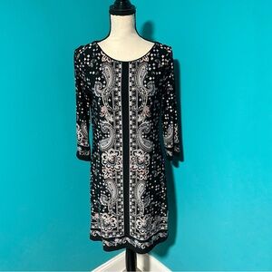 WHBM White House Black Market M Multicolor Print 3/4 Sleeve Keyhole Back Dress